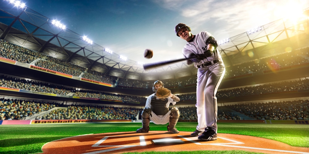 Good Sam, a Major League Baseball player, is swinging a bat in an Enhanced Partnership stadium.