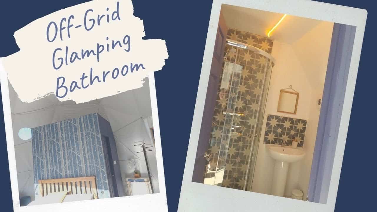 Off-grid glamping bathroom building.