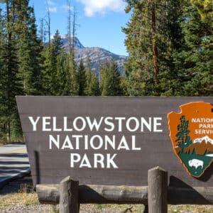 Yellowstone national park entrance sign.