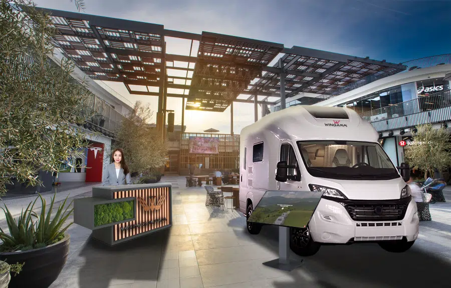 The Wingamm Oasi 540 debuts as a white RV parked in a parking lot.