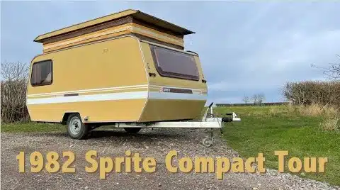 Experience the charm of a 1982 Sprite Compact tour, a vintage classic caravan that is reminiscent of the past.