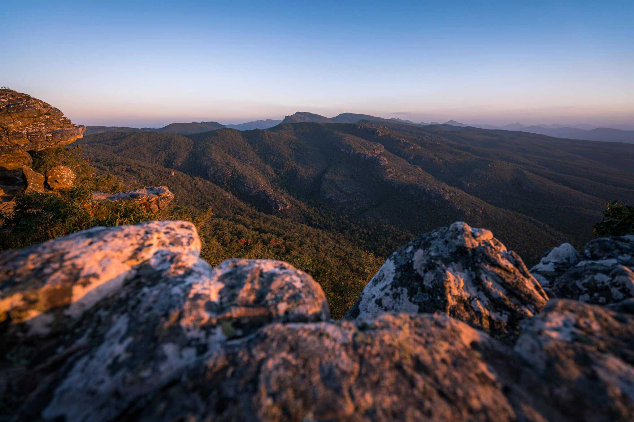 A revitalizing view from the top of Wilsons Promontory National Park at sunset.