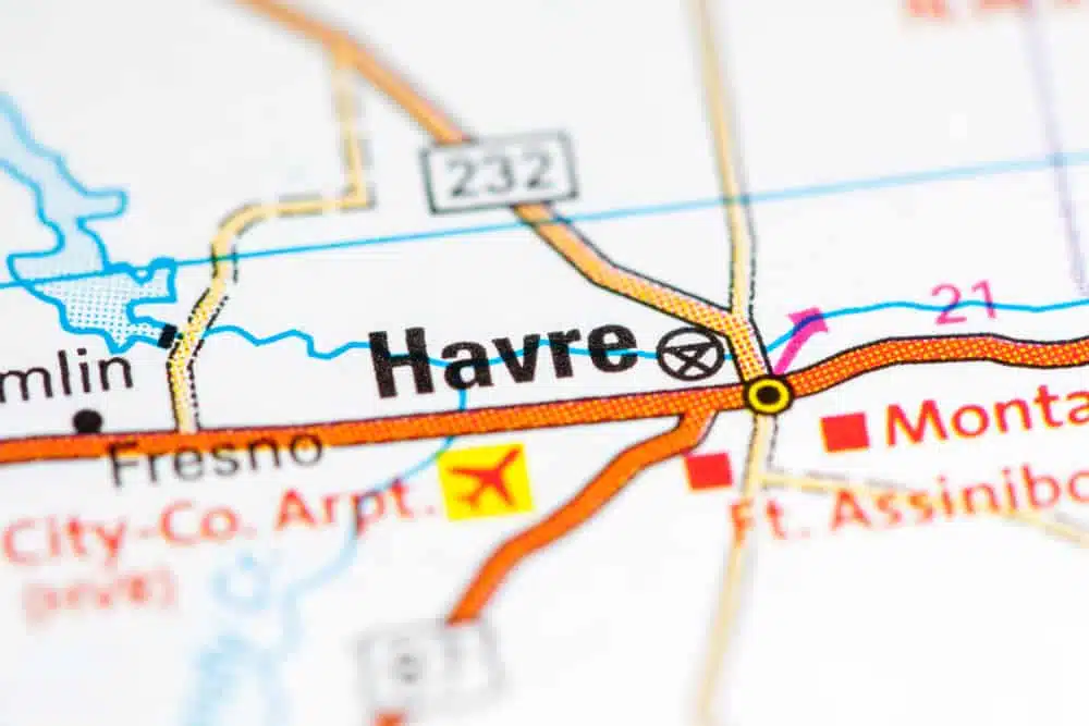 A map showing the location of Havre, California near Marden Campground Outhouse.