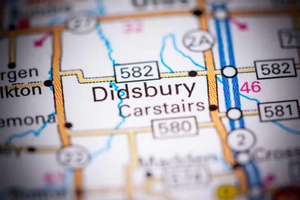 A map displaying the whereabouts of Didsbury, Illinois town, as directed by the Didsbury Council.