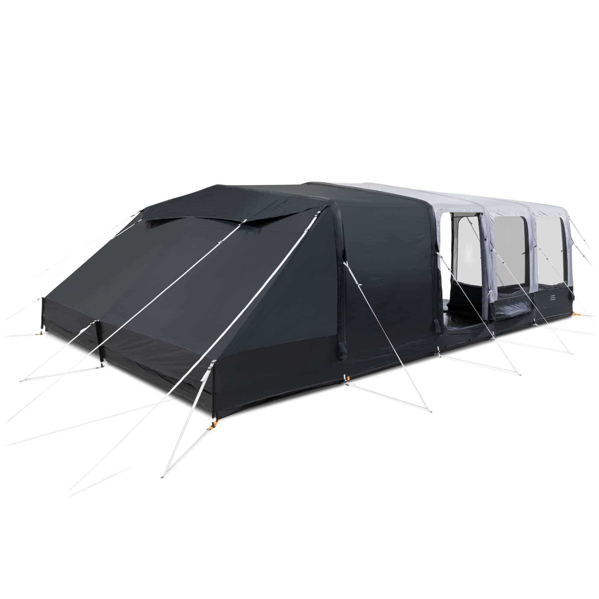 A new family tent made from recycled Redux material, featuring a black and white design, set against a white background.