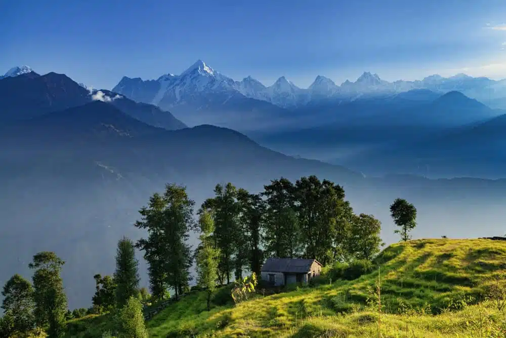 A breathtaking view of the majestic mountains in Nepal, offering a serene retreat for those seeking solace amidst nature's beauty.