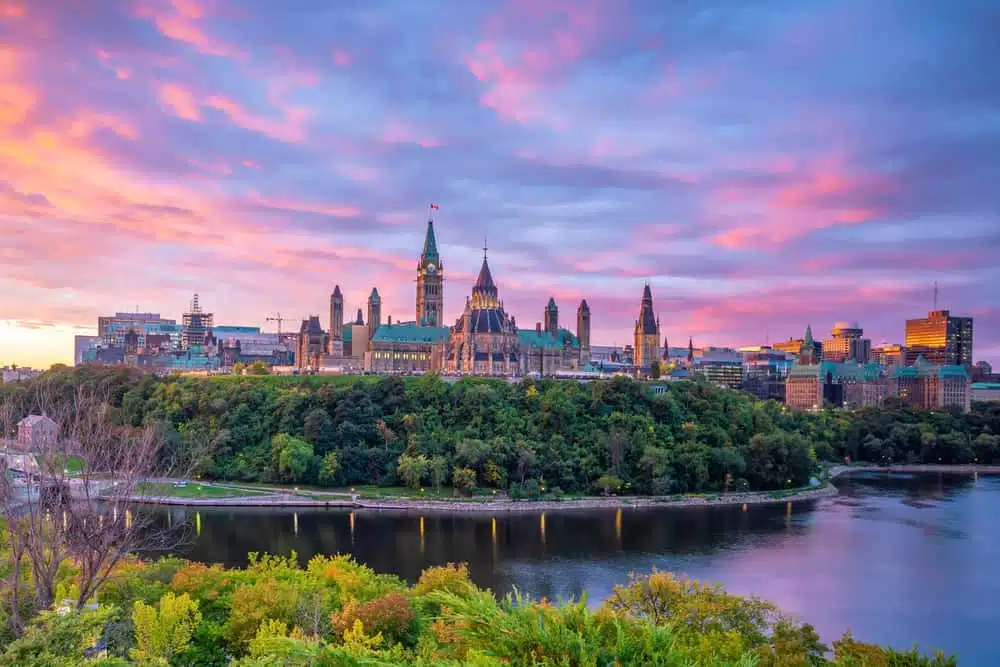 Ottawa, the capital of Canada, showcases its beauty at sunset.