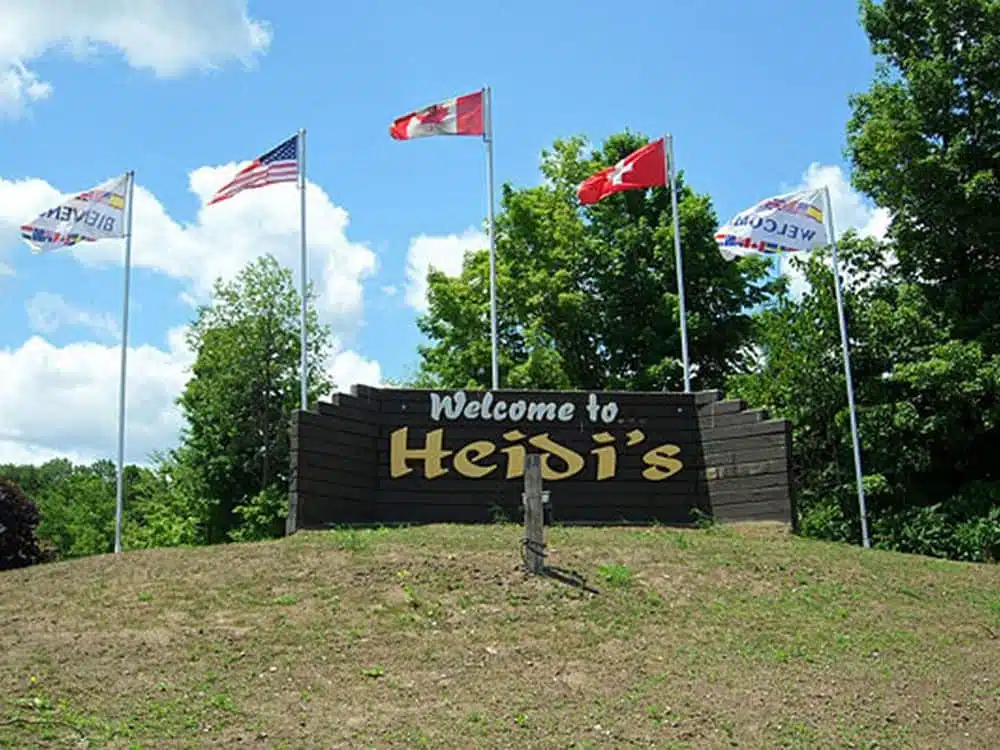 A popular sign welcoming visitors to Heidi's Campground and Vendors Market.