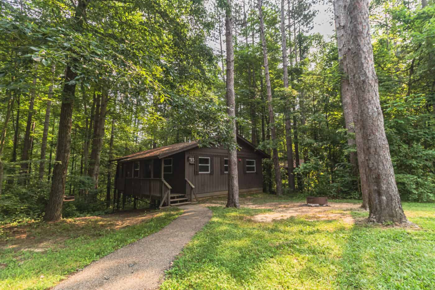 The newest State Park Lodge in Ohio, nestled in the woods and surrounded by trees.