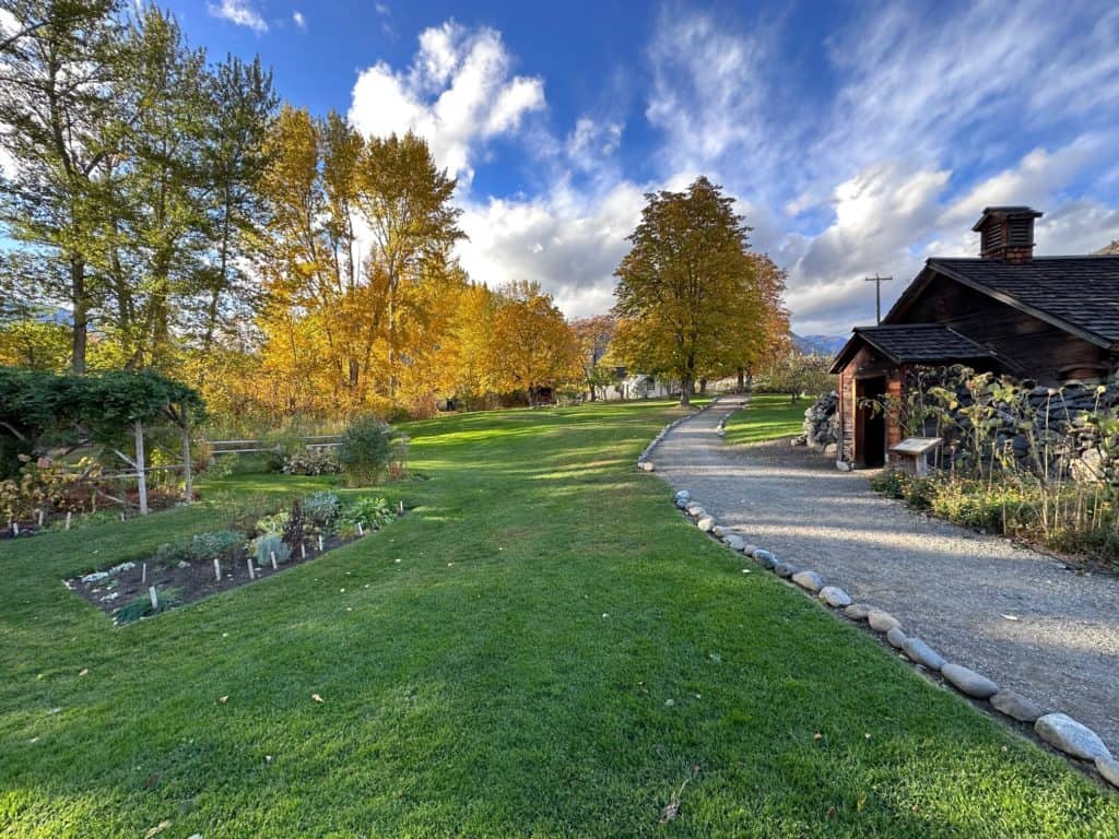 A pathway at the Grist Mill Campground leading to a house in the fall.