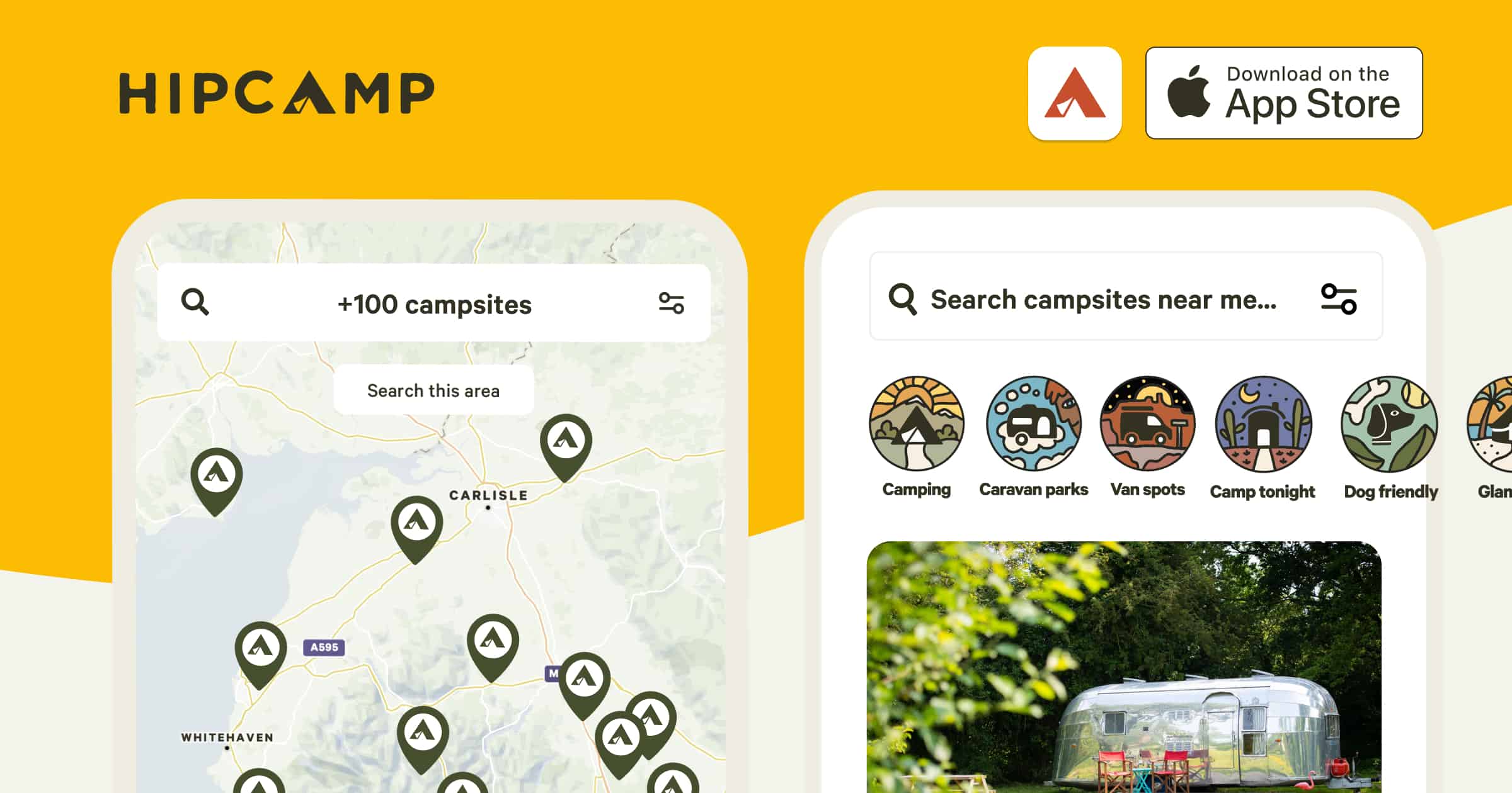 A UK iOS app featuring Hipcamp and outdoor stays.