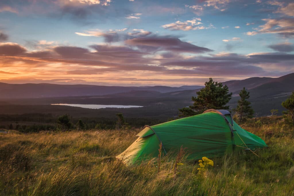 A green tent in Scotland.