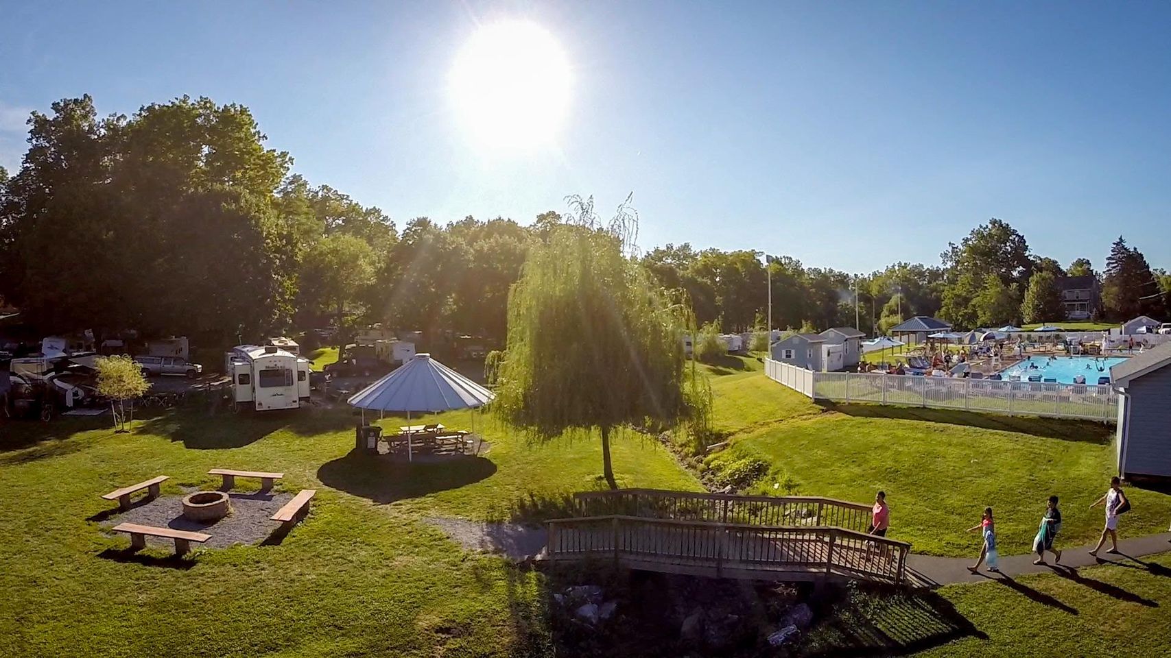 An aerial view of Hersheypark, a family-friendly amusement park and camping resort featuring a swimming pool for endless fun.