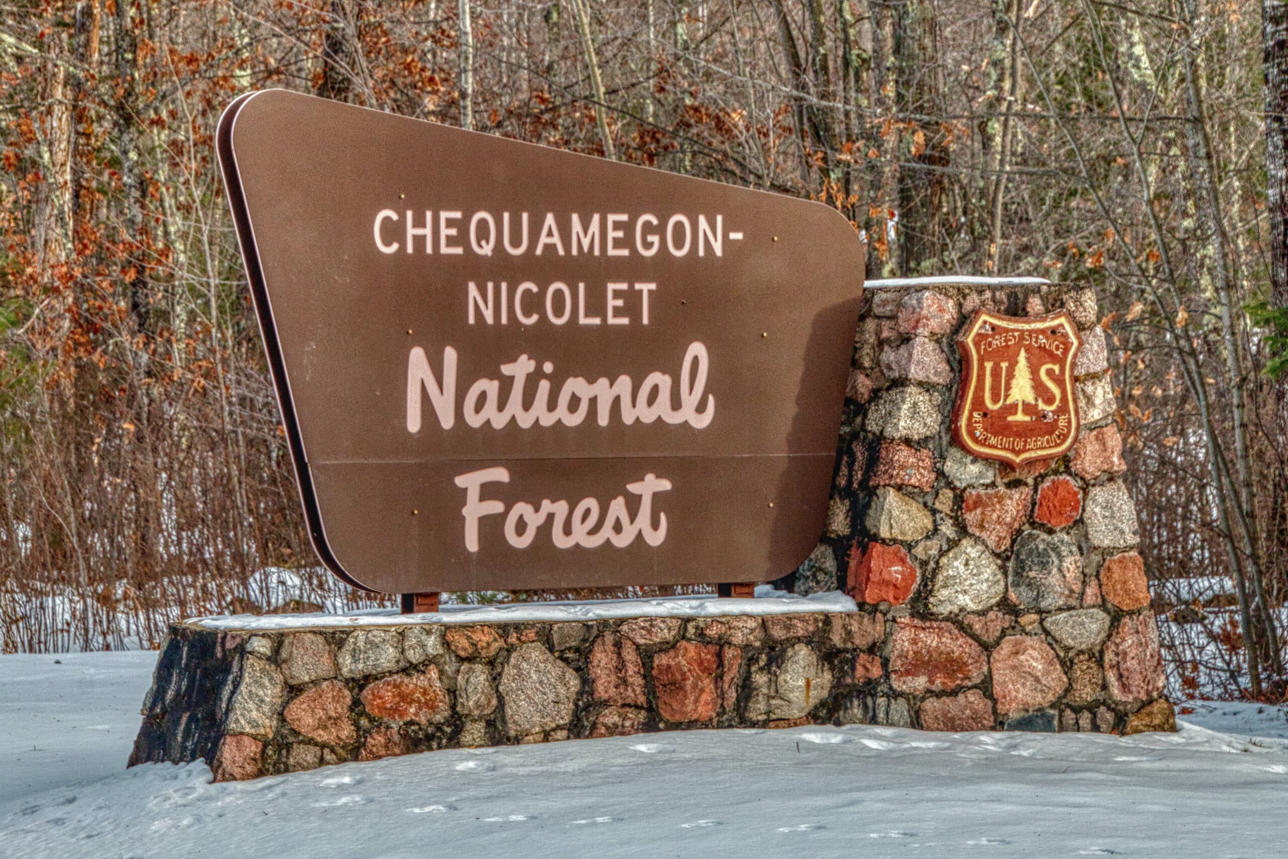 A sign that says Chequamegon-Nicolet National Forest in Wisconsin.