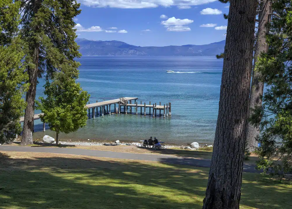 Lake Tahoe, located in California, is a popular destination for camping and is situated within a state park.