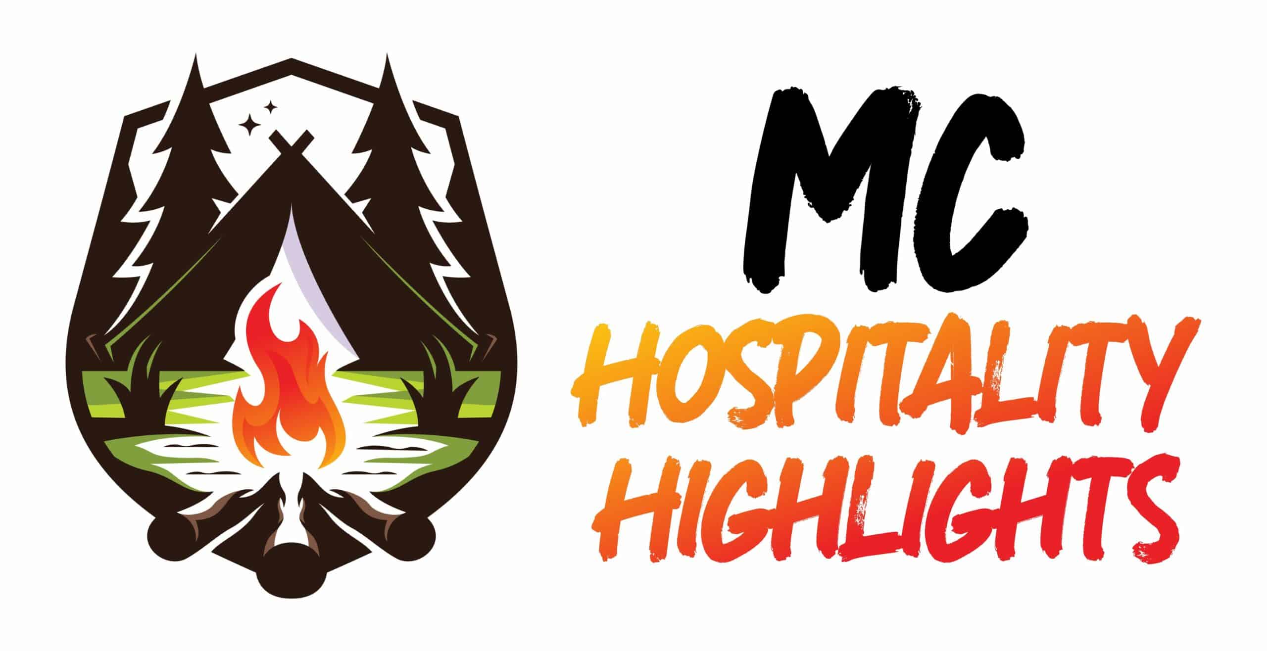 The logo for mc hospitality showcases the modern campground experience and outdoor hospitality.