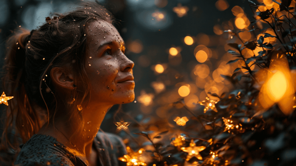 A girl enhancing guest experiences by looking at the stars in the night.