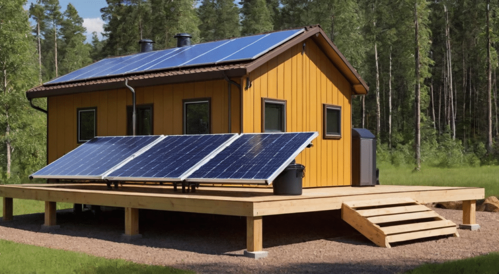 A small yellow house with solar panels on the roof, exemplifying environmental initiatives.