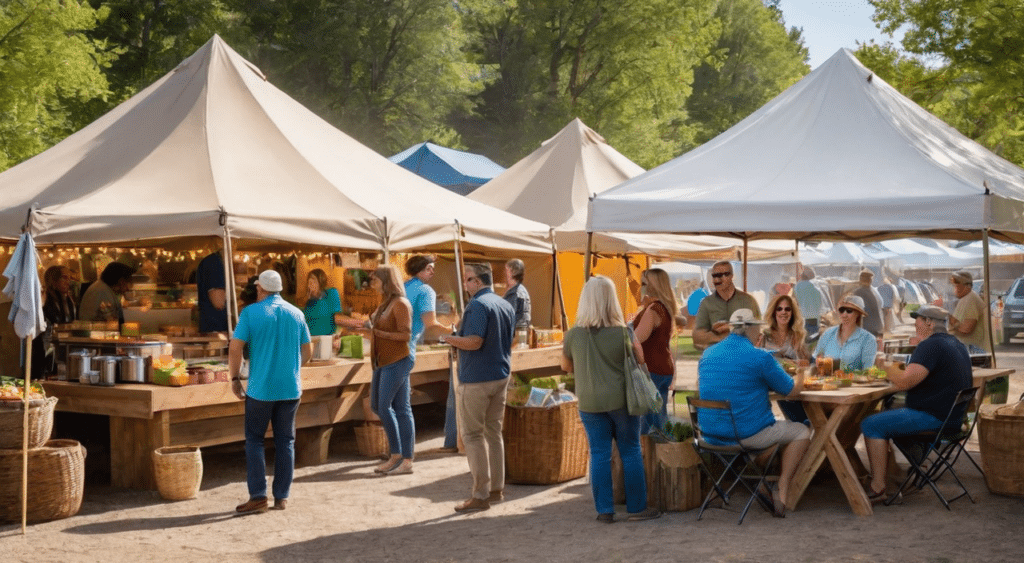 A group of people at a farmers market, showcasing successful partnerships with local businesses.
